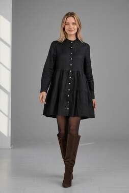 Alice Walk Linen Black Short Tiered Sz L Ruffle Shirt Dress Capsule Minimalist